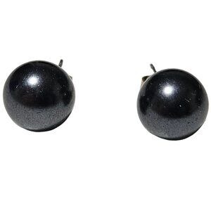 Elegant Hematite Ball Post Stud Earrings Minimalist Retro Fashion Jewelry Women